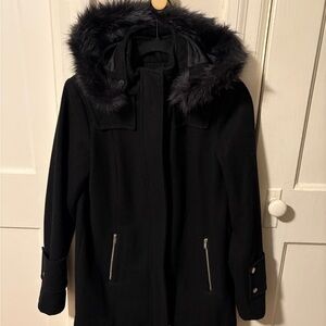 a new day Black Fur-Trimmed Puffer Jacket